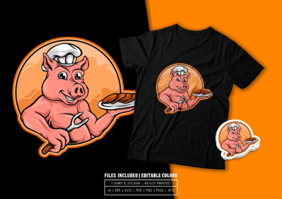 T-shirt Design - Cute Pig Chef