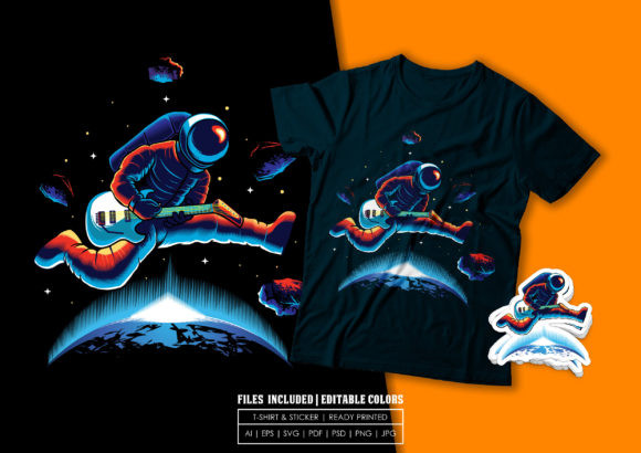 T-shirt Design - Playing Guitar in Space: Graphics & Print Templates